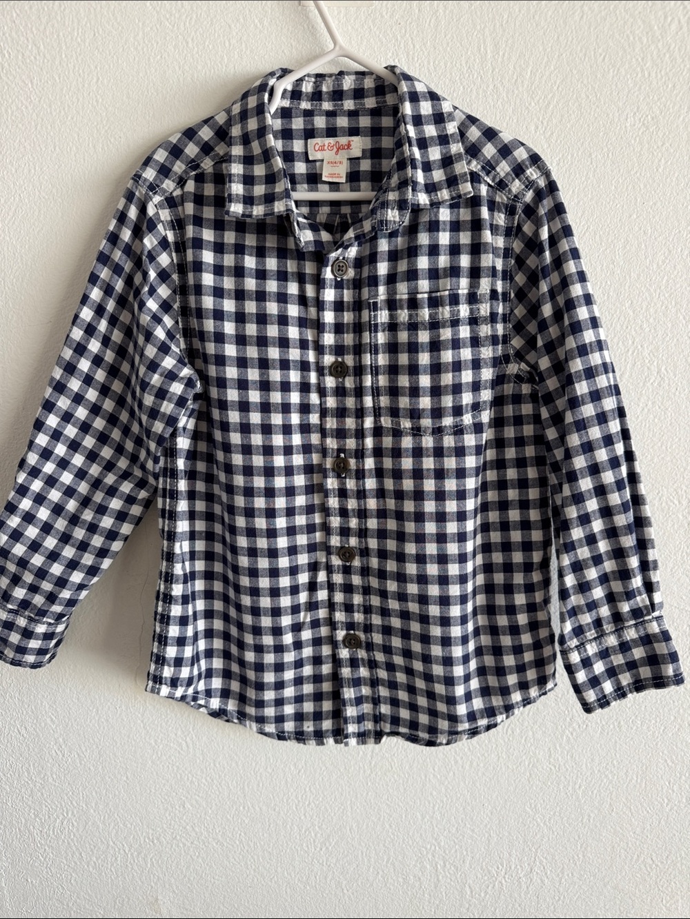 Cat & Jack Boys Navy & White Gingham Button-Down Shirt for Kids
